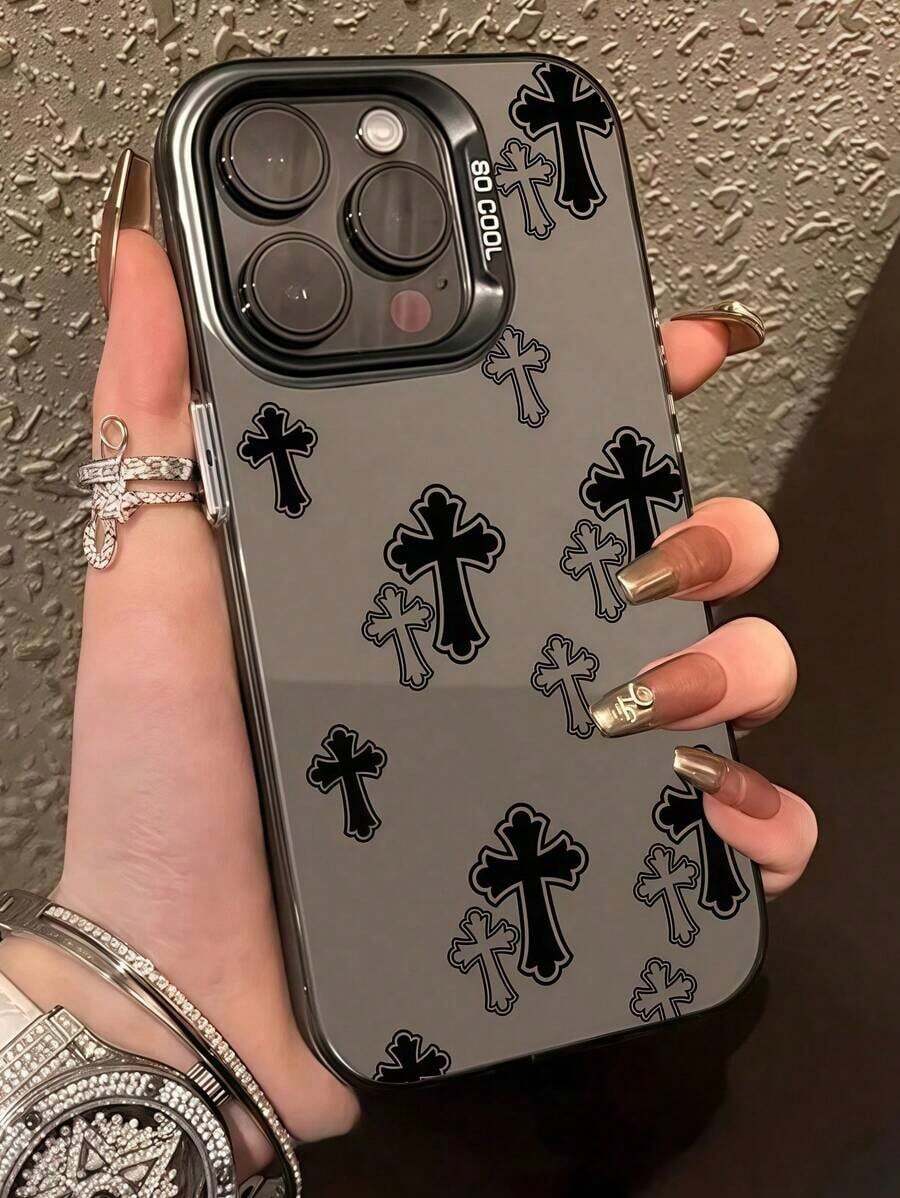 1pc 1pc Black Cross Pattern Full Coverage TPU Shockproof Phone Case Compatible With 17, 16, 15, 14, 13, 12, 11 Pro Max Summer 17 Pro Max Case - 1pc - 查看 1