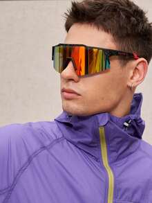 1 pieza Gafas de moda reflectantes y coloridas, con marco degradado y sobresaliente, adecuadas para el verano, festivales, vacaciones, viajes y uso al aire libre - Película de puntos negros/grises/rojos - Ver 7