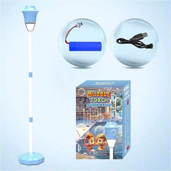 Soplador de burbujas automático con luces y música, máquina de burbujas de pie para actividades al aire libre, fiestas y cumpleaños de niños. Color de la batería y accesorios aleatorio