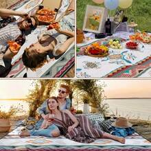 Portable Outdoor Picnic Blanket - Lightweight Polyester Beach Mat With Fashionable Geometric Design, Suitable For Camping, BBQ, Hiking And Travel, Camping Accessories