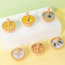 Set de 6 piezas de grandes trompos de madera giratorios, con diseños de frutas/animales, juguetes educativos clásicos para niños
