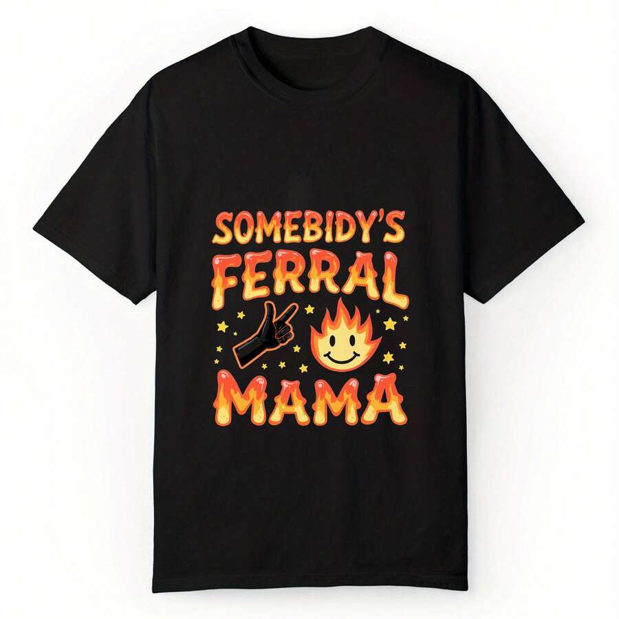 Camiseta negra con estampado de llama "Feral Mama" - Ropa casual para mamá - Negro - Ver 1