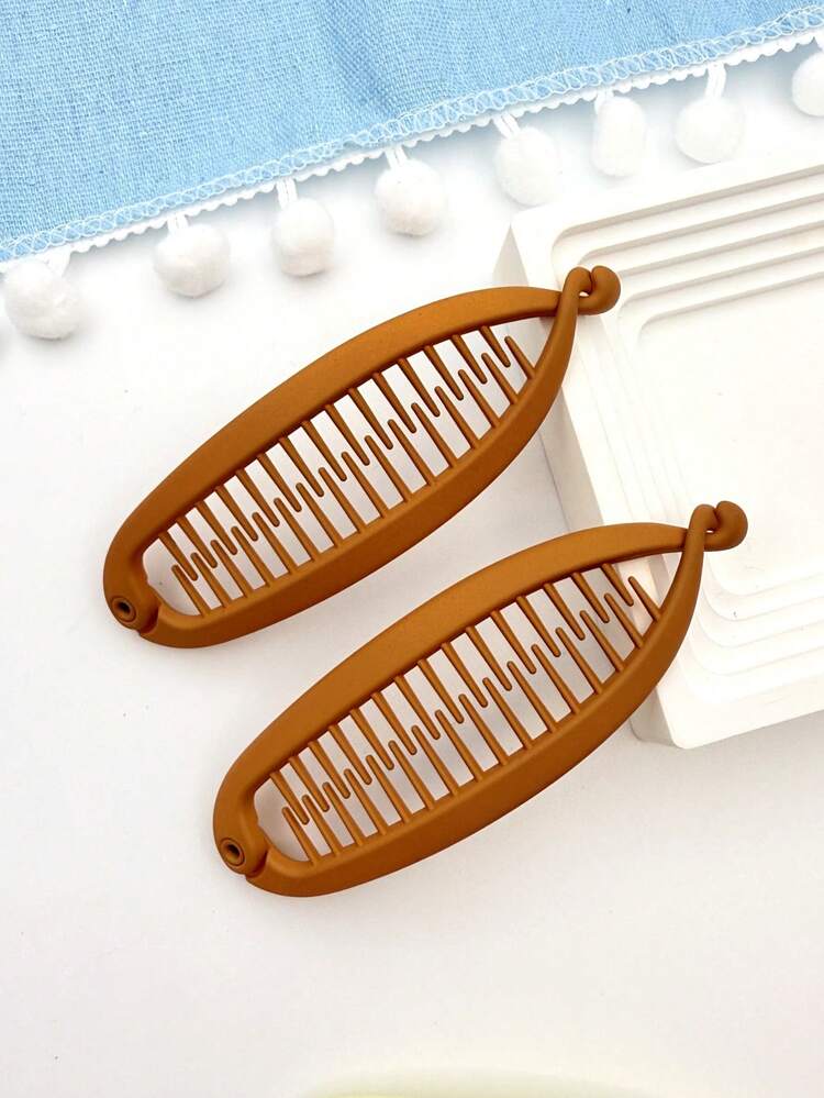 2个哑光波浪发夹，沙滩派对马尾发夹，丸子头固定器，香蕉形发夹发饰 - 多色2件套裝 - 查看 8