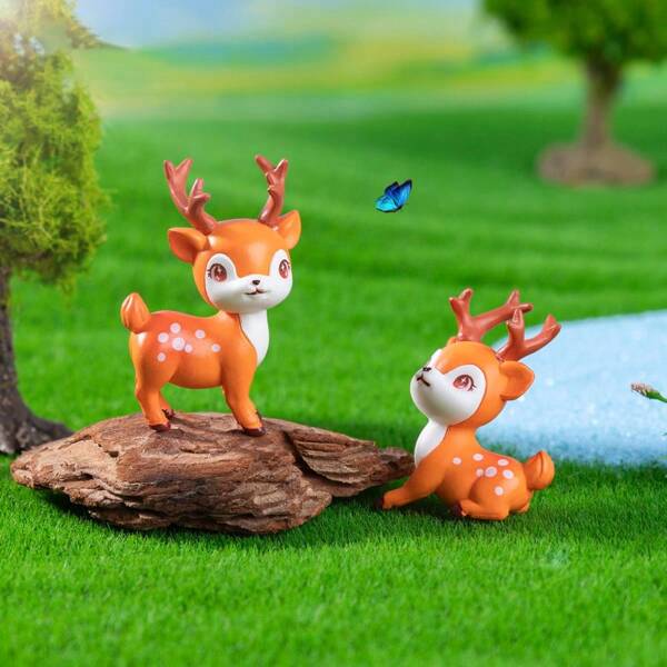 2 peças de cervo super fofo | Decoração em miniatura, enfeite faça você mesmo, acessório para paisagismo de jardim, pequena floresta de cura de mesa