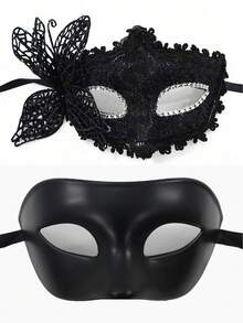 Women Masquerade Mask With Holding Stick Party Mask Half Face Mask For Halloween,There Are A Few Glue Stains In Some Local Areas. If You Are Concerned, Please Take The Photo With Caution - Black - View 11