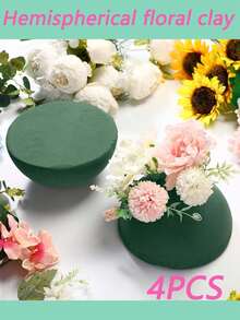 4 bucăți de spumă florală rotundă emisferică, fabricată din material poliester durabil, potrivită pentru realizarea de buchete de flori proaspete și flori artificiale, ideală pentru decorarea casei, a petrecerilor și a evenimentelor