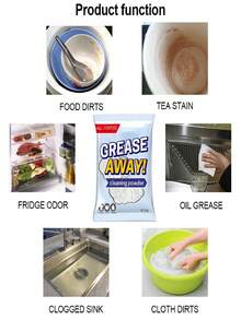 Poudre dégraissante de cuisine, agent de nettoyage. Éliminateur de graisse et de taches pour ustensiles de cuisine en acier inoxydable, articles ménagers