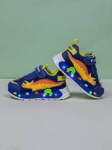 Infant Fashion LED Lighting Dinosaur Mesh Breathable Athletic Shoes, Suitable For Boys And Girls - Casual, Shock-Absorbing, All-Season Anti-Slip Outdoor Running And Walking Shoes