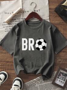 T-shirt a maniche corte con scollo rotondo e stampa grafica "BRO" di calcio per ragazzi adolescenti, colore grigio, adatta per l'estate per i ragazzi amanti del calcio