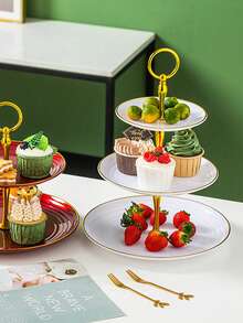 1 套简易三层纸杯蛋糕架、圆形塑料分层托盘、纸杯蛋糕塔、白色塑料纸杯蛋糕托、婚礼甜点桌装饰、派对装饰、复古桌面展示架、适用于生日、婚礼派对装饰、纸杯蛋糕层、水果甜点架