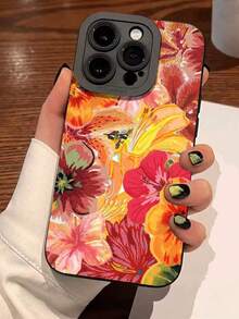 1pc Tropical Flower Pattern TPU Painted Phone Case Compatible With Apple - Multicolor - View 3