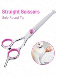 Professional Pet Grooming Scissors Set With Safety Round Tips, Stainless Steel Dog/Cat Shears, Thinning Scissors, Curved Scissors And Comb
