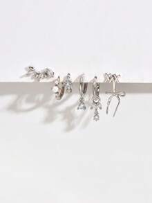 6pcs/Set Single-Side Exquisite Bow Zirconia Stud Earrings Minimalist Chic Earring Set, Suitable For Women's Dates, Parties, Commute