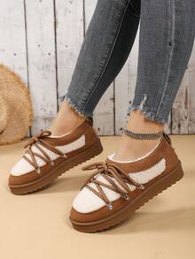 Bohemian Style Women's Warm Outdoor Casual Shoes, Fleece Snow Boots, New Fashion Versatile Low-Top Flat Women Shoes