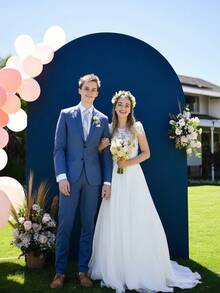 1 件海军蓝拱门背景，5 英尺、6 英尺、6.6 英尺、7.2 英尺蓝宝石蓝婚礼拱门罩，双面涤纶层压面料拱门背景圆顶拱门背景面料适用于生日派对婚礼拱门支架装饰（不含支架，仅含面料背景） - 藏蓝色 - 查看 7