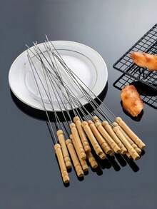 6/10/12/20/24pcs Stainless Steel Barbecue Skewers, Multi-Purpose Metal Grill Kebab Sticks With Wooden Handles, Barbecue Needles, Outdoor Cooking, Grilling Accessories - Default - View 2