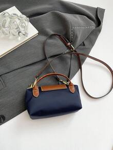 Women's Fabric Nylon Mini Minimalist Crossbody Bag, Magnetic Dumpling Shaped Design, Casual Cute Fashion Handbag - Navy Blue - View 12