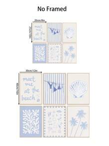 6-Pc Coastal Seashell Starfish Palm Tree Wall Art Prints – Beach & Coastal Wall Decor Poster Set For Girly Room, Dorm & Apartment Home Decoration, Chic Preppy Aesthetic