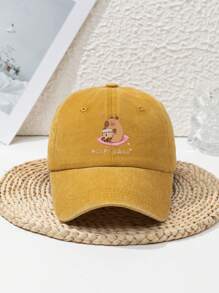 1pc Unisex Cute Capybara Design Adjustable Casual Sports Beach Animal Print Retro Style Polyester Soft Top Peaked Cap, Suitable For Spring, Summer, Autumn, Winter