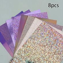 8pcs A4 Mixed Color Cardstock, Including Purple Holographic Reflective Paper, 8.3*11.7 Inch, Thick Card Paper For DIY Crafts, Party Decorations, Gift Packaging, 250GSM School Supplies, Back To School