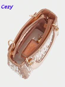 Cezy Nuevo bolso de mano de fiesta de alta gama en color champán, bolso de mano/hombro versátil con perlas, elegante regalo para la temporada de bodas y para la madre