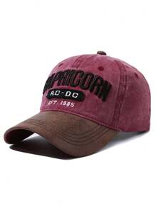 1 Stück unisex vintage gewaschene Baseballkappe mit gesticktem "CAPRICORN AC - DC EST.1985" Logo, zweifarbiges Farbblockdesign, verstellbare Passform für Männer & Frauen, Retro Streetwear Hut für Outdoor-Aktivitäten, lässigen Alltag und Musikfestival-Looks