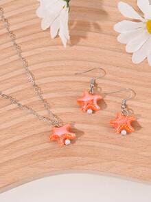 1 套（1 对耳环 + 1 条项链）可爱陶瓷海星吊坠耳环和项链首饰套装，适合女性日常休闲、沙滩、派对穿着、所有季节、节日礼物