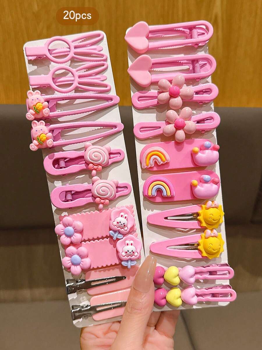 20pcs Cute Cartoon Pink Hair Clips, Suitable For Everyday Use - Pink - View 1