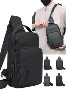 1 bolsa de peito leve para atividades ao ar livre, bolsa de ombro de grande capacidade, bolsa tiracolo versátil e moderna, bolsa mensageiro esportiva masculina, bolsa com zíper múltiplo e vários compartimentos, adequada para motocicleta, ciclismo, deslocamento diário, escola, viagens