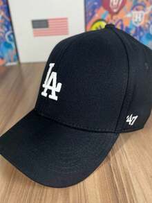 LA Embroidered Baseball Style Cap Curved Brim Adjustable SnapBack Men Women Unisex High Quality - 黑與白 - 查看 3