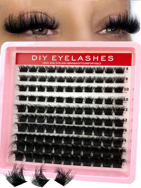 110 piezas de pestañas en grupo de rizos D de longitud variada, extensiones de pestañas naturales multidimensionales densas de 8-16mm con rizos naturales y peso ligero suave para uso individual, pestañas postizas en grupo dramáticas adecuadas para maquillaje diario y para aplicar en casa de forma casera
