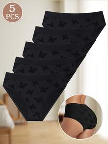 MIOTAN 5件套女士无缝低腰印花内裤，舒适透气内衣 - 黑色 - 查看 6