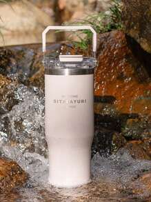 1pc Oversized Insulated Tumbler Water Bottle, High Capacity Stylish Design With Handle, Can Hold Hot Water, Thick Straw Cup For Home Back To School