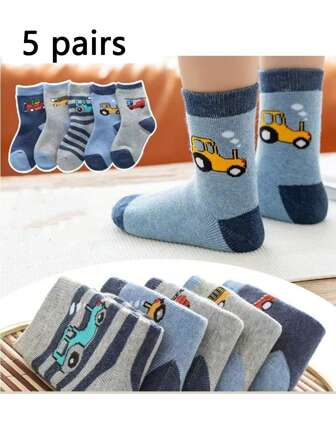5 Pairs Thick Thermal Lined Multi-Color Children Boys & Girls Socks, Autumn/Winter