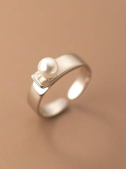 1pc Minimalist Plain Pearl Finger Ring, Elegant & Refined Women Fashion Knuckle Ring