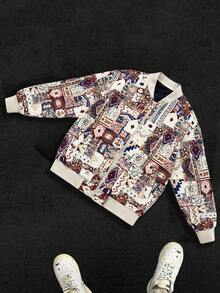 Men's All-Over Print Zipper Pocket Casual Colorful Graphic Long Sleeve Baseball Collar Jacket,Fall Clothes Men ,Varsity Cropped Jacket Men,For Going Out Street Wear, For Friends, Husband, Boyfriend Gifts