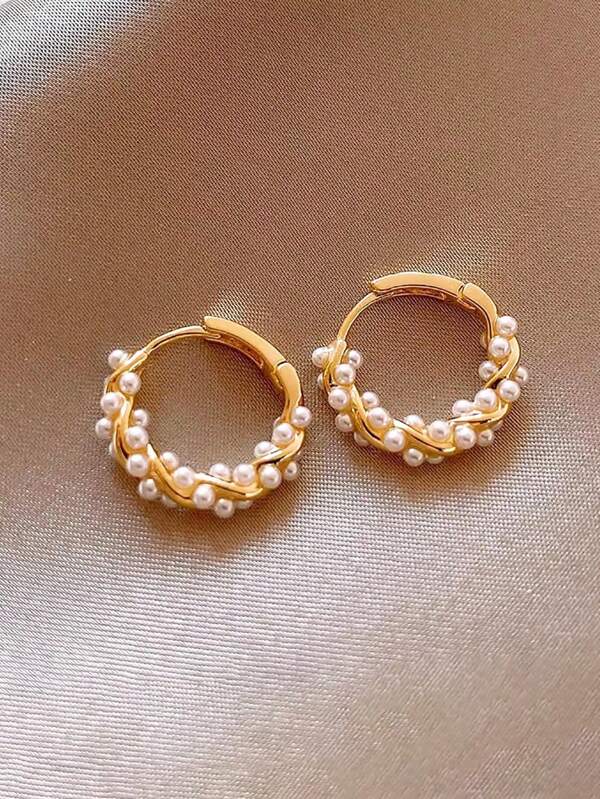 2pcs/Set Of Elegant Faux Pearl Earrings, Vintage Style Suitable For Everyday And Special Occasions, Ideal Gift For Mother's Day Or Christmas