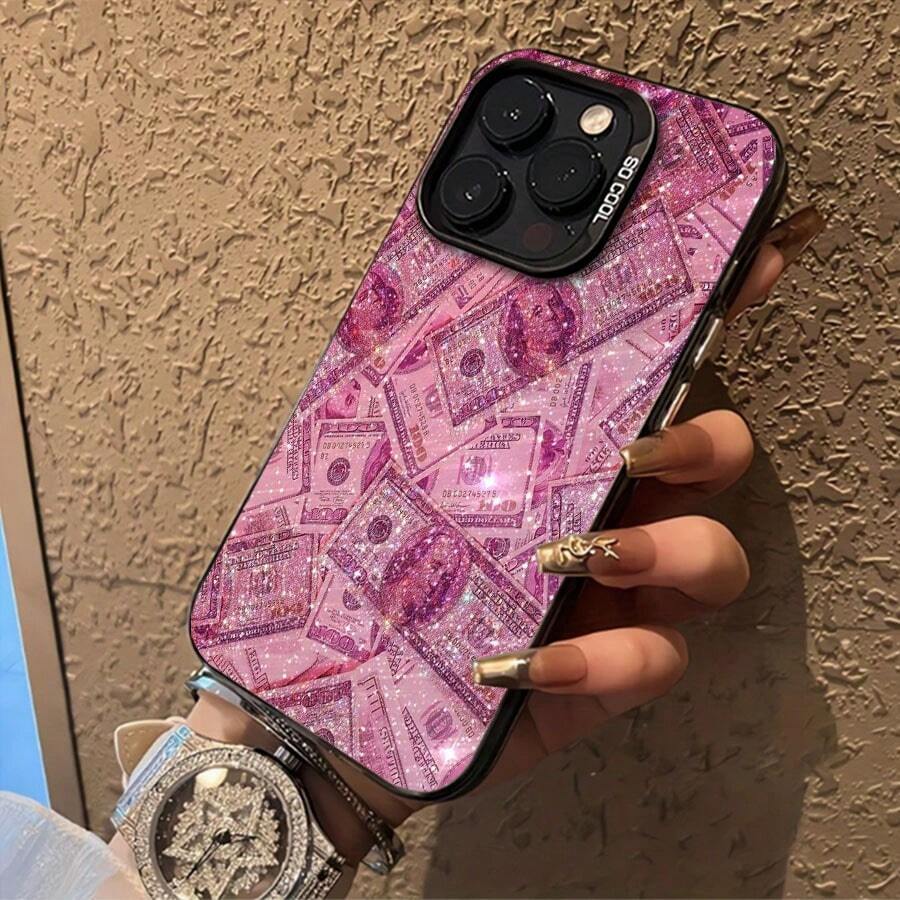 Glittering Money Mobile Phone Case, Adorned With Pink Dollar Bills And Sparkling Design, Suitable For IPhone 16, 15, 14, 13, 12 And 11 Pro Models, Made Of TPU Material, And Provides Shockproo - màu đen - Xem 1