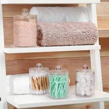 1pc/2pcs/4pcs Transparent Circular Cleaning Swab Storage Box, Makeup Pad Ball Pad, Dressing Table With Cover, Dustproof Set Storage Box