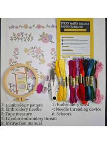 Colorful Printed Water-Soluble Fabric Flowers Pattern Embroidery Stabilizer Embroidery Set For Handmade Embroidery Clothes, Pants, Hats, Bags DIY Decoration Set