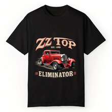 Camiseta clásica negra con gráfica impresa del auto Eliminator de ZZ Top para conciertos y festivales - Negro - Ver 1