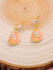 1 Pair Luxury Metal Oil-Drop Flower Shaped Earrings