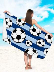 1 Stück Fußball blau gestreiftes Strandtuch, Oversized superweiches Mikrofaser Stranddecke mit starker Wasseraufnahme, geeignet für Reisen, Schwimmbad, Tauchen, Surfen, Yoga, Camping, Strandaccessoire, Strandutensilien, in verschiedenen Farben erhältlich, Poolschwimmer