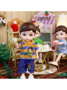 One Piece 6 Inches Cute Baby Dolls, Boy Model 13 Movable Joints Plastic Painted Eyes, For Children Girl Birthday Gift Toys