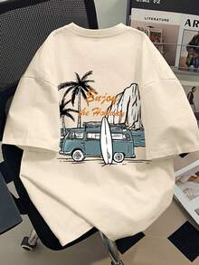 Teenage Boys' Casual Retro Car Graphic Round Neck Short Sleeve T-Shirt, Suitable For Summer Wear, School, Vacation And Shopping