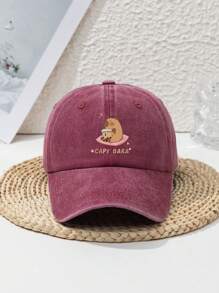 1pc Unisex Cute Capybara Design Adjustable Casual Sports Beach Animal Print Retro Style Polyester Soft Top Peaked Cap, Suitable For Spring, Summer, Autumn, Winter