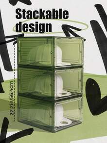 Caja organizadora paquete de 6 unidades, cajas apilables transparentes para almacenamiento y exhibición de gorras de béisbol con puerta magnética, cada una puede contener 8 gorras (Verde) - Verde_ - Ver 3