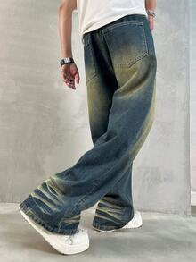 HEHCN 男士复古水洗宽松直筒阔腿牛仔裤，百搭 Y2K 美式街头风格牛仔裤，适合送给丈夫或男朋友