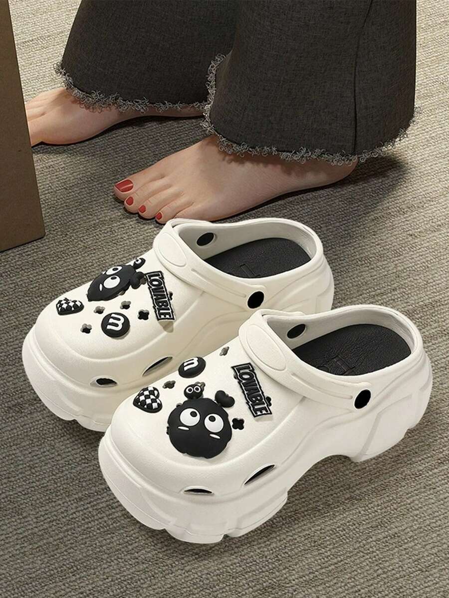 2024 Cartoon Dog Design Breathable Slip-On Sandals For Women, Thick Sole Non-Slip Closed Toe Beach Slide Slippers - 6666[Coal Briquettes]White - View 1