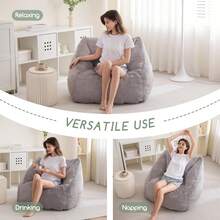 Bean Bag Chair For Adults Kids With Armrests - Fluffy Lazy Sofa With Handle Soft Stuffed Filler - Comfy Cozy Floor Sofa With Pocket Accent Chair For Living Room, Bedroom, Dorm (Grey) - 深灰色 - 查看 5